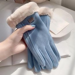 Gants d'hiver à la mode pour femmes, mitaines en daim pour garder au chaud, écran tactile, coupe-vent, doigt complet, gants de Sport de plein air pour dames