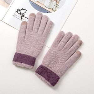 Mode hiver femmes gants tricotés de haute qualité écran tactile épais chaud plein doigt femme en plein air dames mitaines1