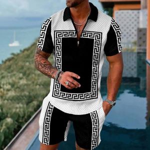 moda verano clásico estampado geométrico Verano casual 2 piezas conjuntos conjunto Casual Impresión Blusa de manga corta Top Short Set Streetwear Loungwear