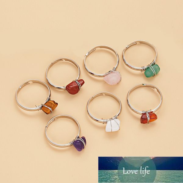 Moda envoltura de alambre anillos ajustables de roca natural para mujeres piedra de cuarzo resina anillo de dedo irregular fiesta joyería de boda regalos precio de fábrica diseño experto calidad