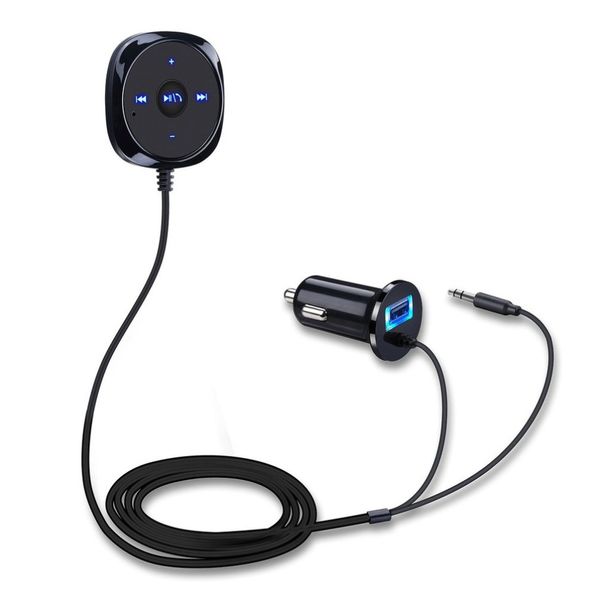 Kit inalámbrico Bluetooth para coche, receptor de música auxiliar de 3,5mm, kit manos libres bluetooth con cargador de coche USB para iphone y Android