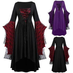 Disfraz de bruja a la moda, disfraz de Halloween de talla grande, vestido de Calavera, manga de murciélago de encaje, disfraces 224O