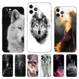 Fashion Wolf Soft TPU Case para Iphone 15 Pro MAX 14 Plus 13 12 11 XR XS 8 7 iPhone15 Animal Fire Moon Silicona Smart Mobile Cell Phone Contraportada Piel al por mayor