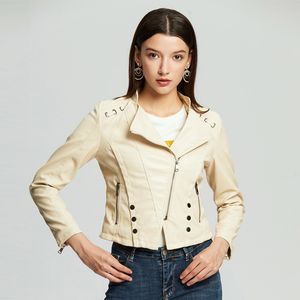 Mode-femme biker vestes en cuir 2019 manteaux printemps survêtement pardessus décontracté hauts streetwear dames hip hop vêtements jaune blanc s-xxl