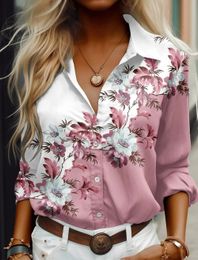Mode femme Blouses printemps et automne chemises décontracté ample rose à manches longues chemises tempérament féminin imprimer hauts 240223