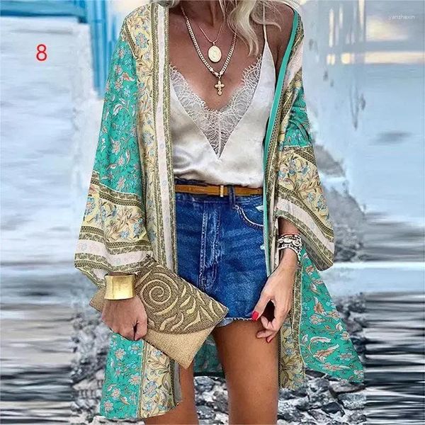 Fashion Femme Bohemian Bikini Cover Up Cardigan Swimsuit Back Swimwear Femmes à manches longues Kimonos Beachwear