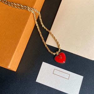 Moda mujer joyería diseñador collares corazón rojo collar colgante 18k chapado en oro cadena de serpiente lujos moda encanto mujer's182Y