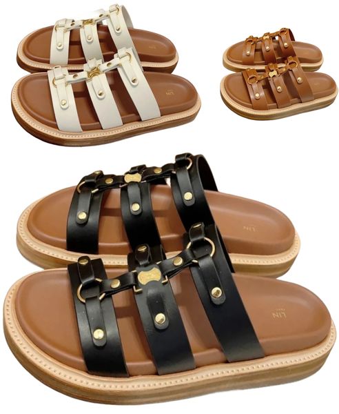 Moda mujer zapatillas gladiador marrón sandalias romanas vintage mujer mulas de cuero deslizadores zapatos de diseñador tacón plano negro verano playa piscina diapositiva tamaño 35-42