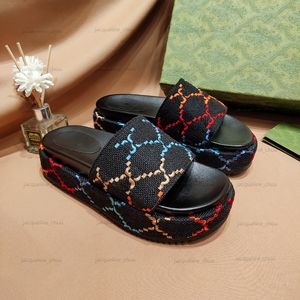 Sandalias de plataforma para mujer a la moda, zapatillas de lona con letras bordadas, sandalias de diseñador para mujer, zapatos de plataforma, parte inferior gruesa con caja