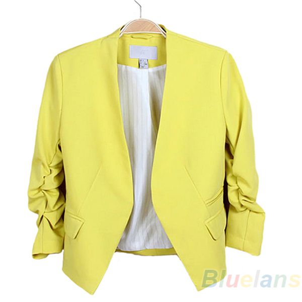 Moda mujer Corea estilo caramelo Color sólido Slim traje chaqueta chaqueta al por menor/al por mayor