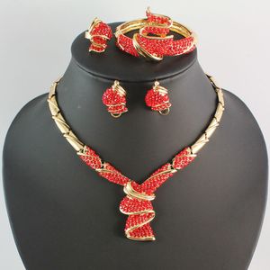 Mode femmes 18K plaqué or cristal afrique dubaï collier boucles d'oreilles Bracelet bague de mariage ensemble de bijoux