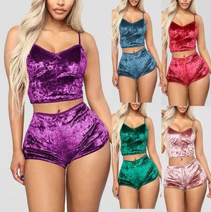 Fashion Women 2pcs Velvet Sleepwear Sexy Spaghetti -band Velvet shorts pyjama set dames slaapkleding vrouwelijk pyjama feestje set