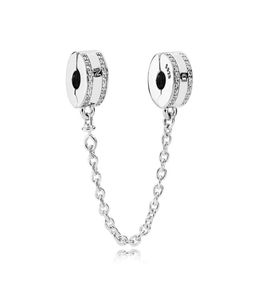 Fashion Women 925 Sterling Silver Clear CZ Safety Chain Clip Fit Charmel Bracelet Des sieraden 9304680