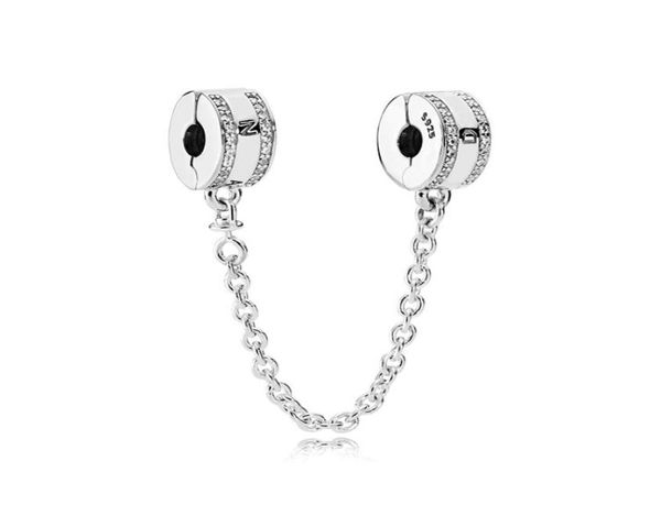 Mode femmes 925 en argent Sterling clair CZ chaîne de sécurité pince ajustement Bracelet à breloques bijoux à bricoler soi-même Making5109791