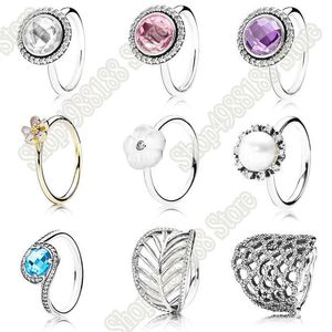 Mode Vrouwen 925 Sterling Zilveren Ringen Sky-Blue Luminous Florals Pearl Crystal Finger Ring voor bruiloft sieraden