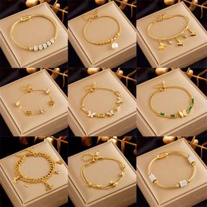 Fashion Women Accessories Gold-Pated Butterfly en Pearl Flower Bracelet voor vrouwen