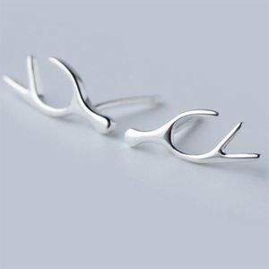 Mode femmes bois oreille goujons 925 en argent Sterling mignon cerf corne boucles d'oreilles filles cadeaux d'anniversaire dames bijoux ES8266v