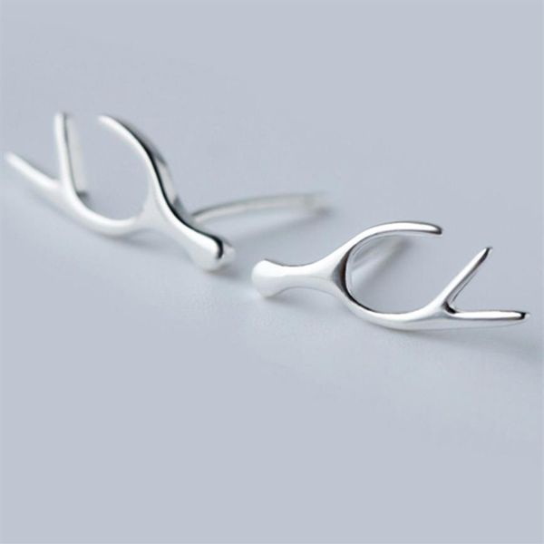 Fashion Women Antlers Ear Studs 925 Sterling Silver Lindo Cuerno de ciervos Pendientes de bocina