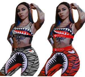 Moda mujer atractivo traje de baño ropa de playa de verano chaleco sujetador deportivo pantalones cortos de baño trajes de dos piezas traje de baño con estampado de tiburones bodycon bi9081526