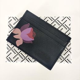 Mode Femmes Banque Designer Titulaire de la carte Magnolia Fleur et Colibri Véritable Cuir Véritable Texturé Crédit Titulaire De La Carte De Luxe Mini Portefeuille Avec Boîte