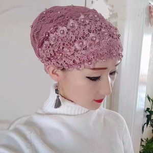 Mode femmes perles Foral dentelle Turban Cps respirant été musulman chapeaux femme foulard Bonnet perte de cheveux tête couverture casquettes