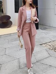 Moda mujer Blazer pantalones conjunto de dos piezas Oficina señora Slim sólido elegante pantalones trajes femeninos trajes de negocios formales ropa 231228