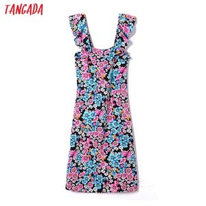 Mode Vrouwen Blauwe Bloemen Print Ruffles Strap Sundress Mouwloze backless vrouwelijke strand Lange jurk 6H37 210416