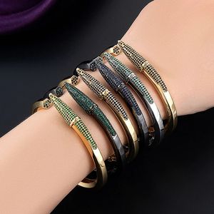 Fashion Women Blue Zirkon Potlood Designs Bangle Hoge kwaliteit Classic Round Nail Open Bracelet For Girlfriend Fashion Hand Chain 240416