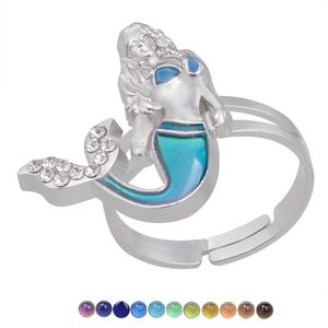 Fashion Women Boheemian Diamond Caribbean Mermaid Ring Temperatuurgevoelige stemmingskleur Veranderend groothandel