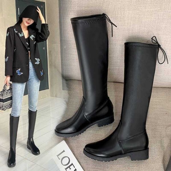 Botas de moda para mujer, zapatos de cuero para invierno, gran circunferencia de tubo, pie ancho para mujer, grueso sobre la rodilla, no Mm, tacón alto hasta el muslo, talla grande 41-43