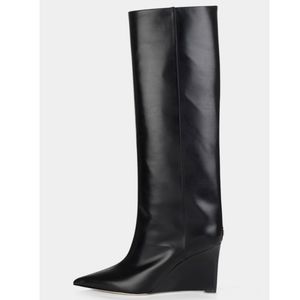 Mode femmes bottes compensées talons hauts botte haute noir daim/cuir Design de luxe dame chaussons d'hiver