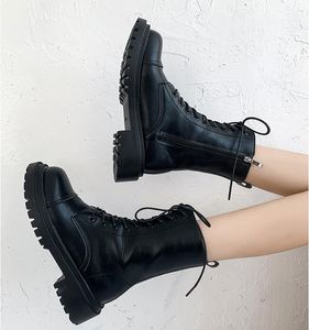 Botas de mujer de moda botines de nieve de invierno fresco negro aumento interno para mujer botas de motocicleta zapatos de cuero mantener caliente y0323