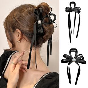 Mode Femmes Arc Perle Cheveux Griffe Clips Ruban Barrettes Vintage Filles Bowknot Épingles À Cheveux Chapeaux Coiffure Long Gland