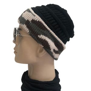 Mode-femmes Camouflage laine tricot bonnet chapeau automne hiver chaud décontracté casquette cadeau pour amour petite amie