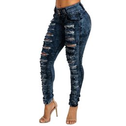 Mode Vrouwen Casual Skinny Jeans Gat Denim Vrouwelijke Midden Taille Stretch Broek Vrouwen Broek Hoge Taille Vrouwen 2023 Collectie 240311