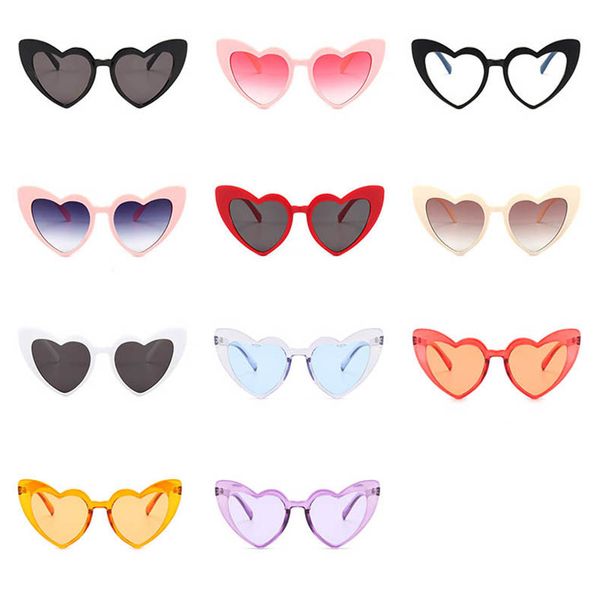 Mode femmes oeil de chat coeur forme Variation lunettes de soleil 11 couleurs solide cadre grands yeux dame lunettes en gros