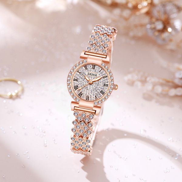 Moda mujer relojes de pulsera con encanto diseñador cuarzo diamante brillo relojes acero inoxidable impermeable reloj de pulsera Relojes de lujo para mujer de alta calidad