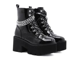 Botas de plataforma de tacón grueso para mujer, construcciones de plataforma pesada, bota de diseñador negra, talla 35-43