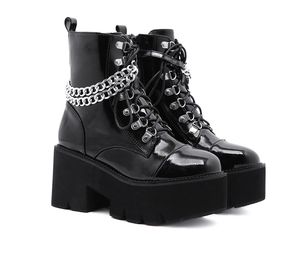 Fashion Women Chunky Heel Platform Boots Heavy Platform Constructions Black Designer Boot Size 35-43