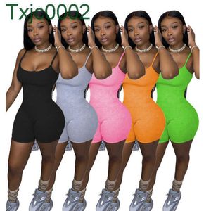 Femmes Combinaisons Deisgner Slim Sexy Sling Été Couleur Unie Sans Manches Gilet Shorts Sport Barboteuses Club Salopette Serrée Pantalon 5 Couleurs