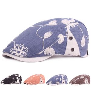 Mode femmes coton broderie fleur béret avant chapeau dames gavroche Ivy casquette décontracté plat conduite Golf Cabbie casquettes pour femme