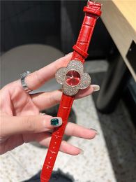 Moda Mujer Crystal Flower Style relojes de alta calidad Diseñador de lujo Correa de cuero Reloj de cuarzo