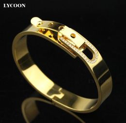 Mode dames manchet vorm speciale gesparmbanden armbanden 316L roestvrij staal nagels armband geel goud met CZ9228971