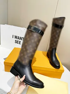 Botas de diseñador de moda para mujer sobre la rodilla con letras impresas con cremallera hasta la rodilla botas largas de cuero genuino marrón negro botas hasta la rodilla de lujo para mujer