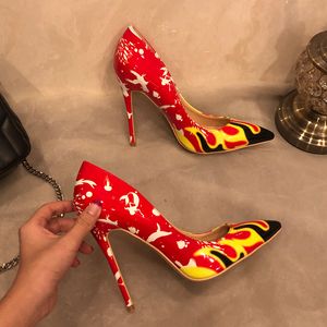 Diseñador de moda para mujer, nuevo, rojo, amarillo, charol, punta del pie, tacones altos, zapatos de tacón de aguja, 12cm, 10cm, 8cm