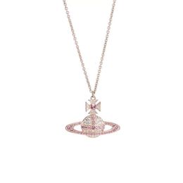 Viviane Westwood Fashion Women Designer Viviennes Collar Westwoods Same Pink Saturn Planet Collar de diamantes Full Diamond For Women's With Box.