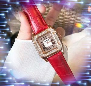 Mode Femmes Diamants Bague Montres 36mm Glacé Carré Cadran Romain Designer Mouvement À Quartz Bracelet En Cuir Véritable Horloge Montre-Bracelet Cadeaux D'anniversaire