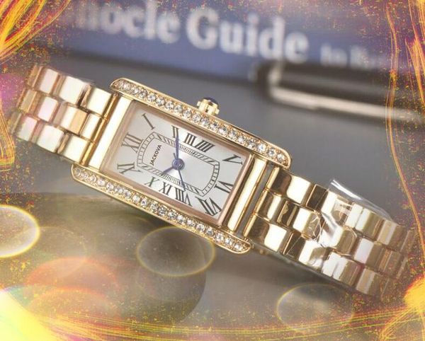 Mode Femmes Diamants Bague Montres Mouvement À Quartz Argent Or Robe Horloge Lady Carré Réservoir Cadran Romain Forme De Longueur Mince Tous Les Crimes Montre-Bracelet Montre De Luxe