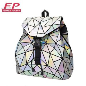 Fashion Women Drawstring mochila geométrica mochilas femeninas para chicas adolescentes gaita holográfica damas bao bolsa escolar sac234y