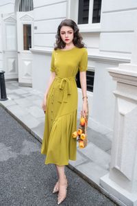 Mode vrouwen kleden kanten jurken nieuwe dames zomer lange jurk nieuwe gesplitste borsten jurk gordijnen soepel soepel Zuid -Koreaanse linnen stoffen balck